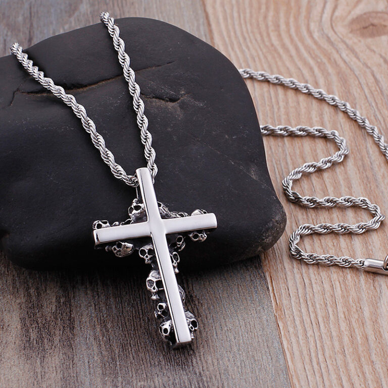 Newest Gothic Skull Jesus Cross Pendants Necklaces For Men Stainless Steel Chain Necklace Punk Religious Jewellery Wholesale – Bild 1