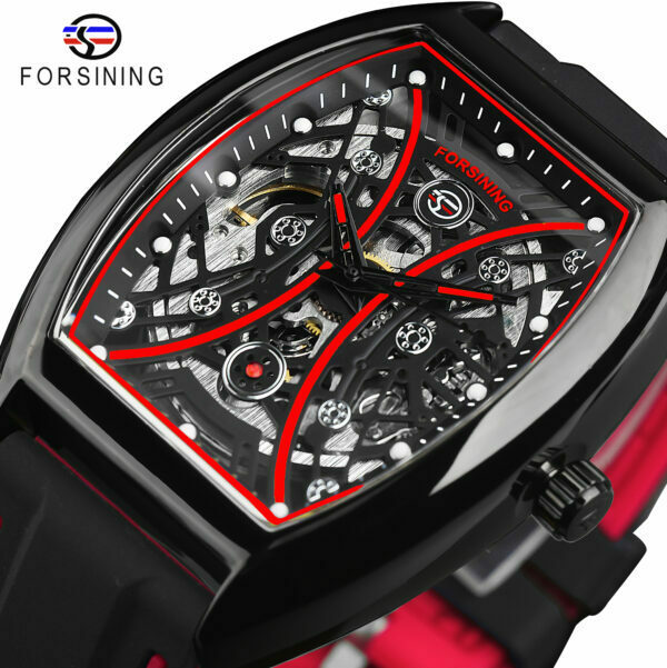 Forsining Mode Mann Luxus Rot Design Wasserdichte Automatische Mechanische Skeleton Uhren Leucht Mit Silikon Strap