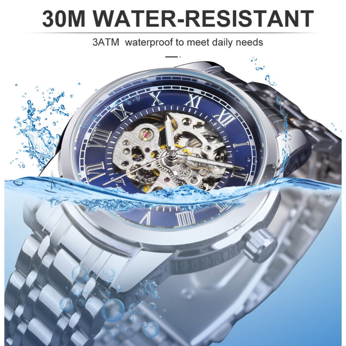 Forsining Mode Blau Militär Mechanische Edelstahl Uhr Leucht Sport Herren Skeleton Uhren – Bild 5