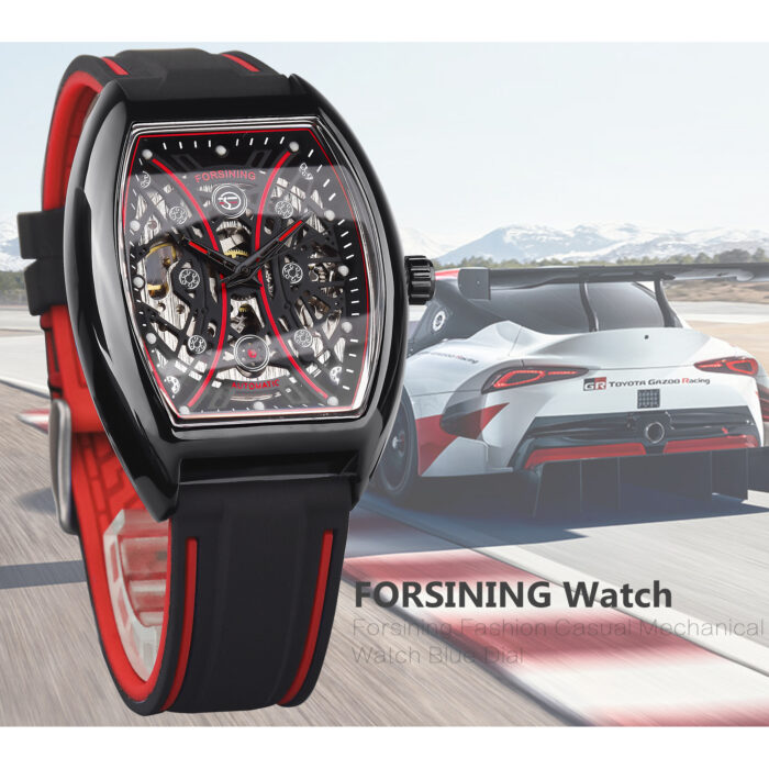 Forsining Mode Mann Luxus Rot Design Wasserdichte Automatische Mechanische Skeleton Uhren Leucht Mit Silikon Strap – Bild 4