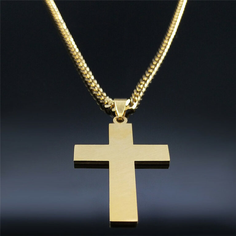 2113237686-1.jpg Fashion Punk Cross Stainless Steel Necklace Chain Women Gold Color Statement Necklace Jewelry collier homme N4278S05 – Bild 4