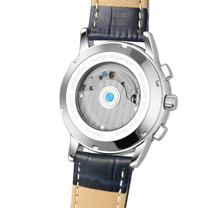 FORSINING Herrenuhren Luxus Automatische Mode Blau Echtes Lederband Display Kalender Armbanduhr – Bild 4