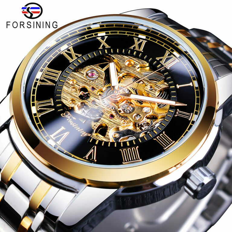 23321809-1.jpg Forsining Fashion Golden Military Hollow Mechanische Edelstahluhr Leuchtende Sport Herrenuhren – Bild 1