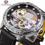 FORSINING Marke Automatik Silber Leuchtend Selbstaufzug Skeleton Design Luxus Herren Lederuhren Stahl Mechanische Uhren