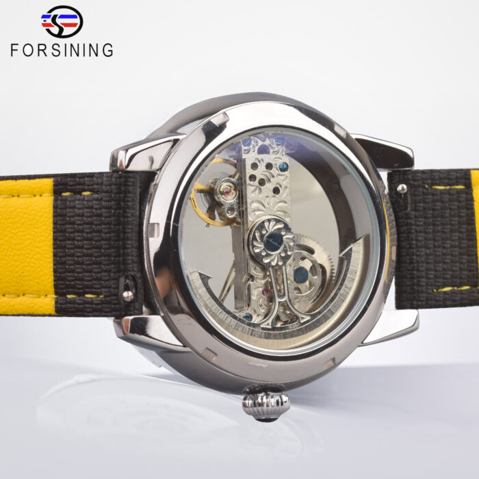 FORSINING Marke Automatik Silber Leuchtend Selbstaufzug Skeleton Design Luxus Herren Lederuhren Stahl Mechanische Uhren – Bild 5