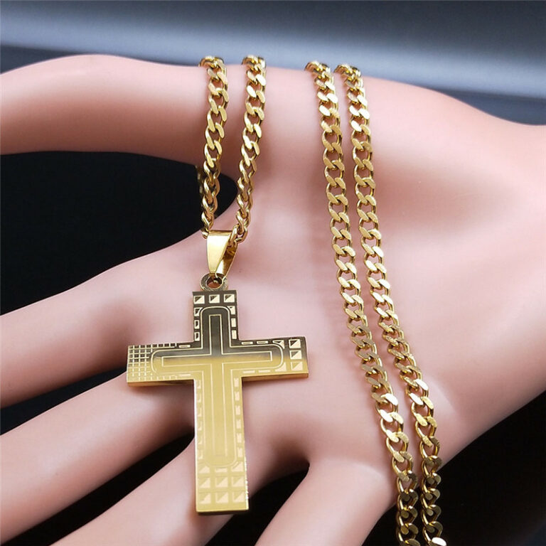 296683210-1.jpg Fashion Punk Cross Stainless Steel Necklace Chain Women Gold Color Statement Necklace Jewelry collier homme N4278S05 – Bild 2