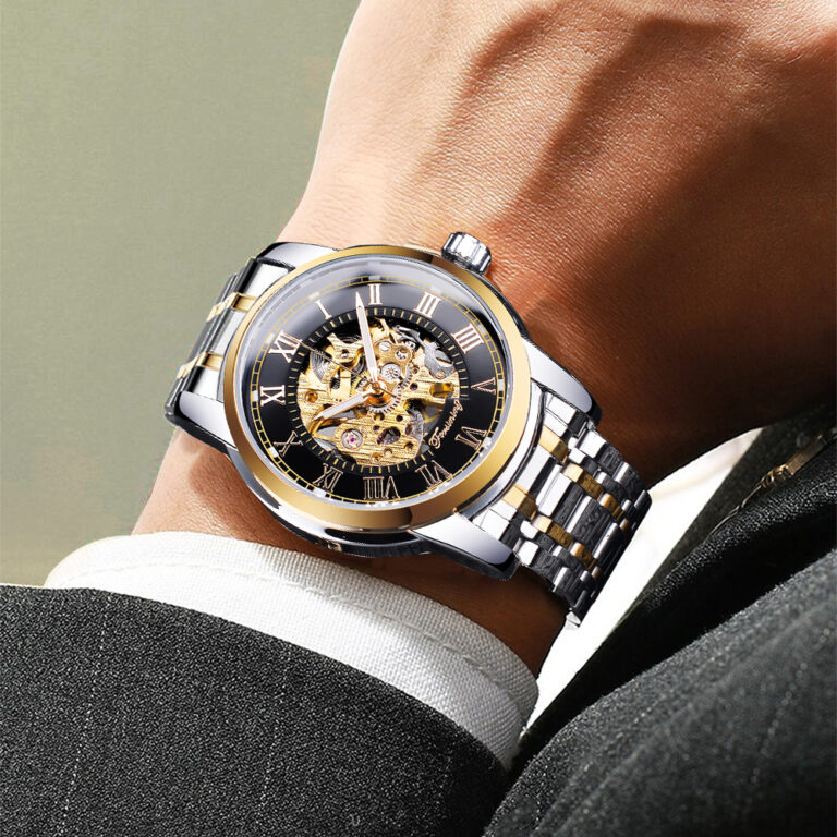 Forsining Fashion Golden Military Hollow Mechanische Edelstahluhr Leuchtende Sport Herrenuhren – Bild 3