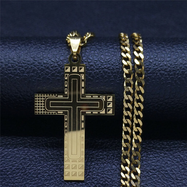 419354652-1.jpg Fashion Punk Cross Stainless Steel Necklace Chain Women Gold Color Statement Necklace Jewelry collier homme N4278S05 – Bild 1