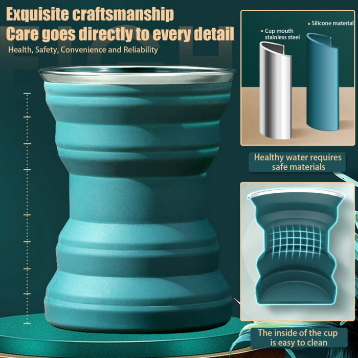 Tragbarer faltbarer Silikon Becher Outdoor faltbarer Becher mit Deckel Reise Trinkbecher für Camping – Bild 4