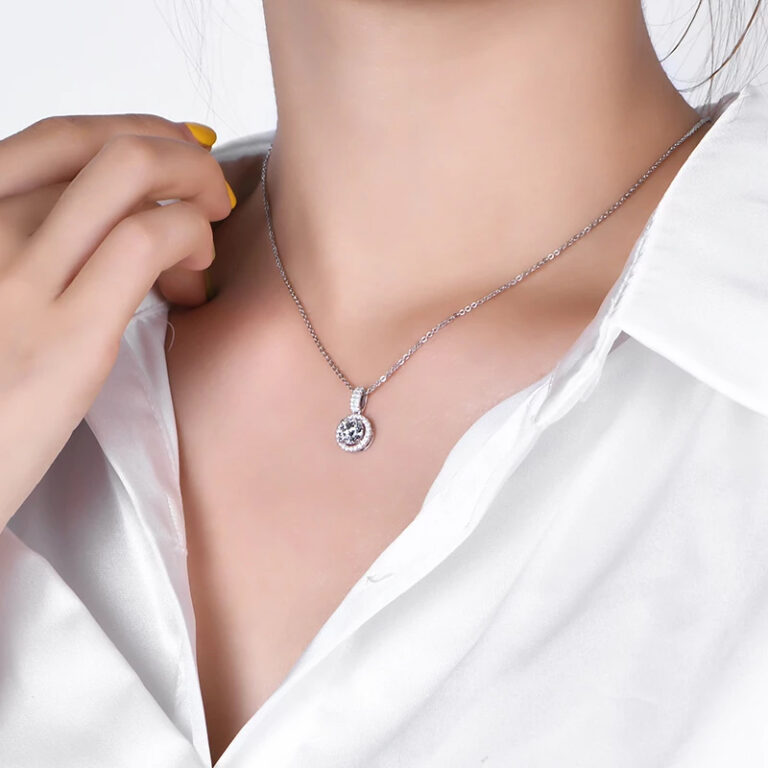 925 Sterling Silber Halskette für Frauen mit echtem Moissanit-Diamanten-Anhänger und GRA-Zertifikat – Bild 4