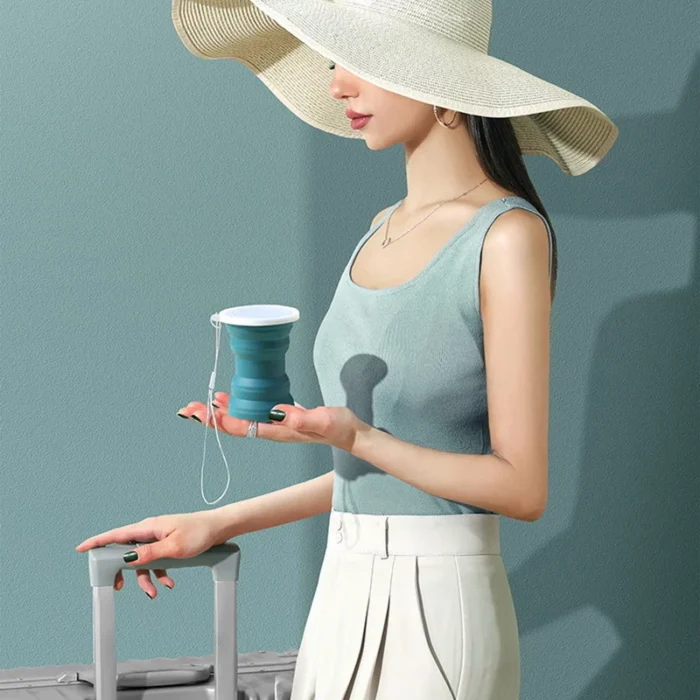 Tragbarer faltbarer Silikon Becher Outdoor faltbarer Becher mit Deckel Reise Trinkbecher für Camping – Bild 2