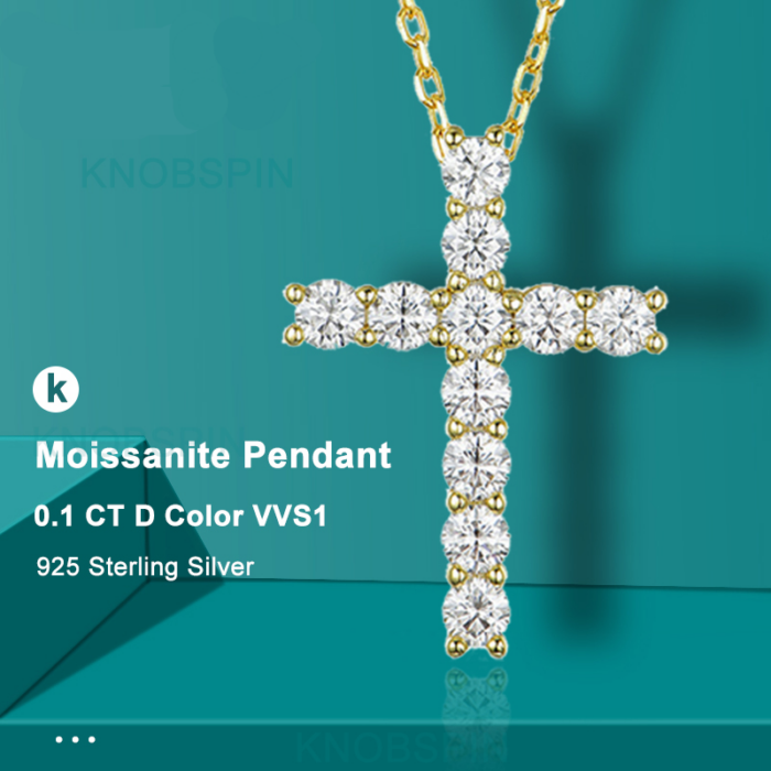 3mm Round Cut D VVS1 Moissanite Cross Pendants Necklace For Women 925 Sterling Silver Christian Diamond Neck Chain – Bild 1
