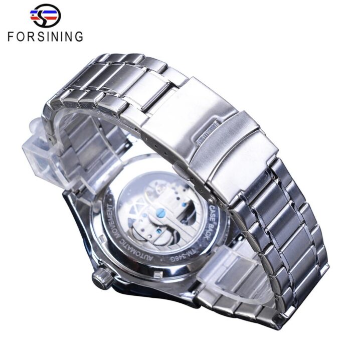 Forsining Unique Men Sport Watches Automatic Mechanical Transparent Bridge Silver Race Car Army Stainless Steel Belts Wristwatch – Bild 5