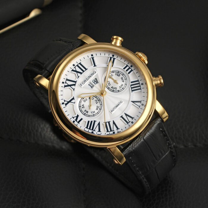 Luxury Design Men's Mechanic Watches Leather Strap Butterfly Clasp Male Clock Auto Date Day Month Calendar Wristwatches for Man – Bild 2