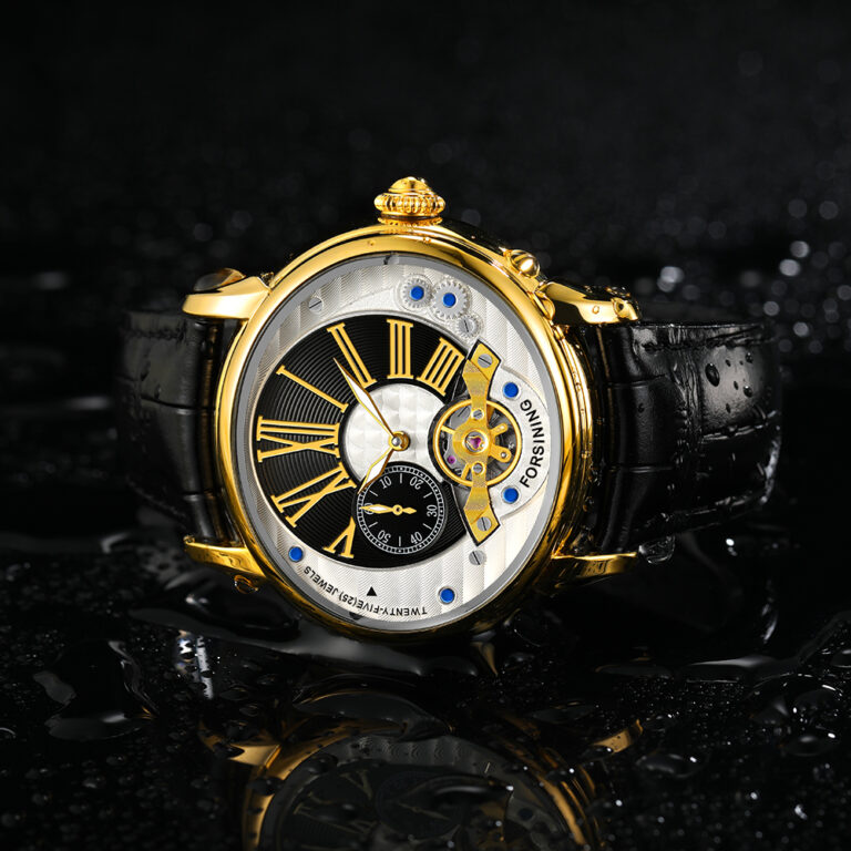 Forsining White Golden Luxury Men Transparent Automatic Wristwatch Waterproof Mechanical Watch Leather Strap Casual Sport Clock – Bild 4