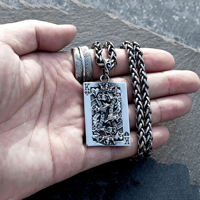Hip Hop King Solomon Poker Pendant Necklace for Men Vintage Stainless Steel King of Spades Pendant Punk Gambler Lucky Jewelry – Bild 2