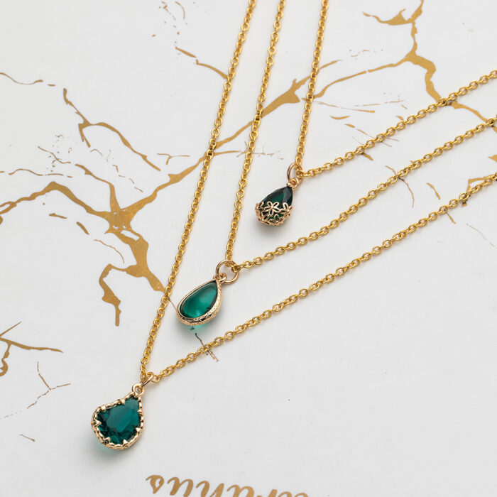 Romantic Sweet Lovely Dark Green Water Drip Drop Clear Stone Pendant Necklaces For Women Female Wedding Jewelry Accessories – Bild 2