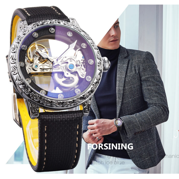 FORSINING Marke Automatik Silber Leuchtend Selbstaufzug Skeleton Design Luxus Herren Lederuhren Stahl Mechanische Uhren – Bild 3