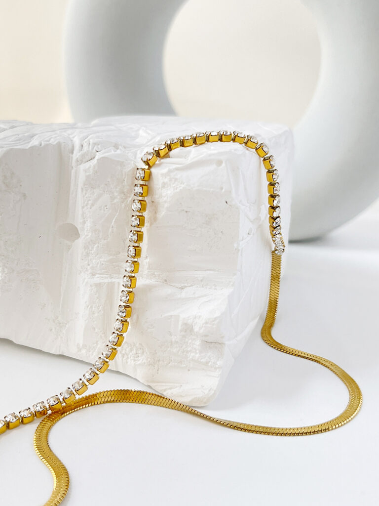 Schlangenkette Tenniskette Halskette für Frauen Gold Edelstahl Schmuck – Bild 2