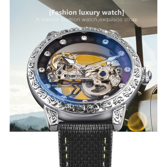 FORSINING Marke Automatik Silber Leuchtend Selbstaufzug Skeleton Design Luxus Herren Lederuhren Stahl Mechanische Uhren – Bild 2