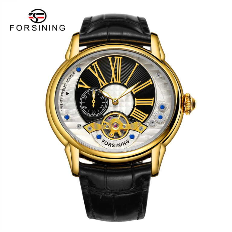 Forsining White Golden Luxury Men Transparent Automatic Wristwatch Waterproof Mechanical Watch Leather Strap Casual Sport Clock – Bild 6