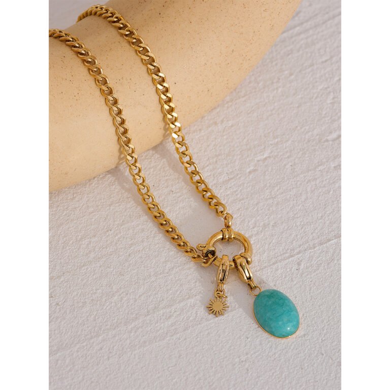 Yhpup Edles Collier aus Edelstahl und Natürlichem Stein für Frauen – Bild 3