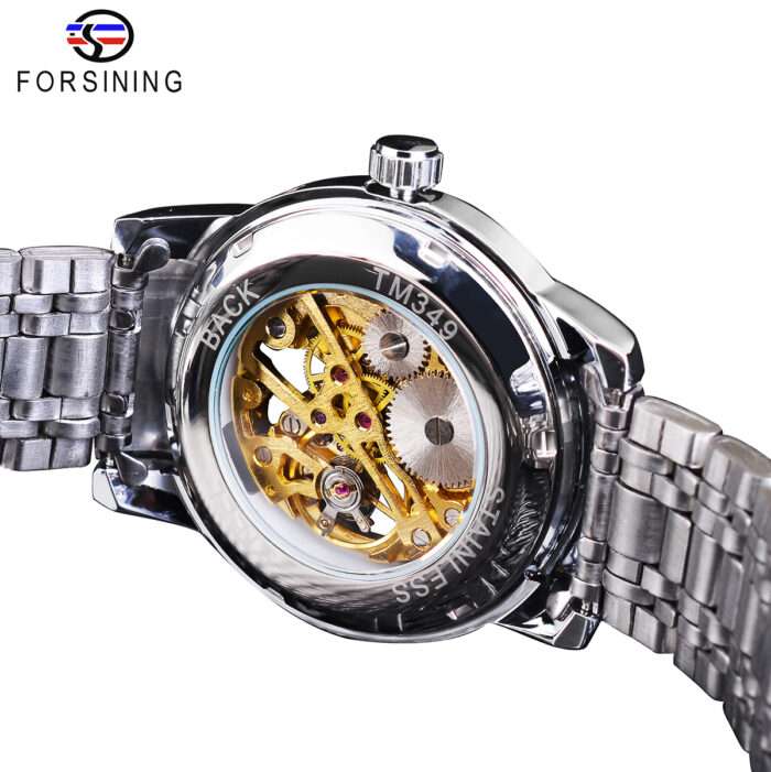 Forsining Fashion Golden Military Hollow Mechanische Edelstahluhr Leuchtende Sport Herrenuhren – Bild 6