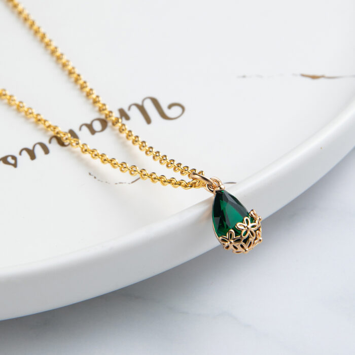 Romantic Sweet Lovely Dark Green Water Drip Drop Clear Stone Pendant Necklaces For Women Female Wedding Jewelry Accessories – Bild 3