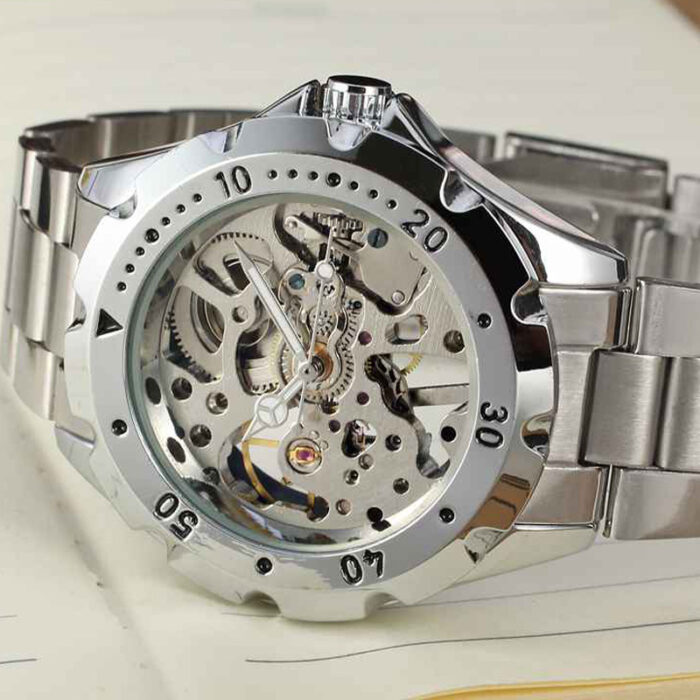 FORSINING Skelettuhr für Männer & Frauen - mechanisch, Handaufzug, Leder-/Edelstahlband – Bild 3