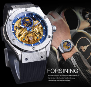 Forsining Lässige wasserdichte Silikonband Männer automatische mechanische Skeleton Schwungrad Mondphase Business Watch Relojes Hombre – Bild 3