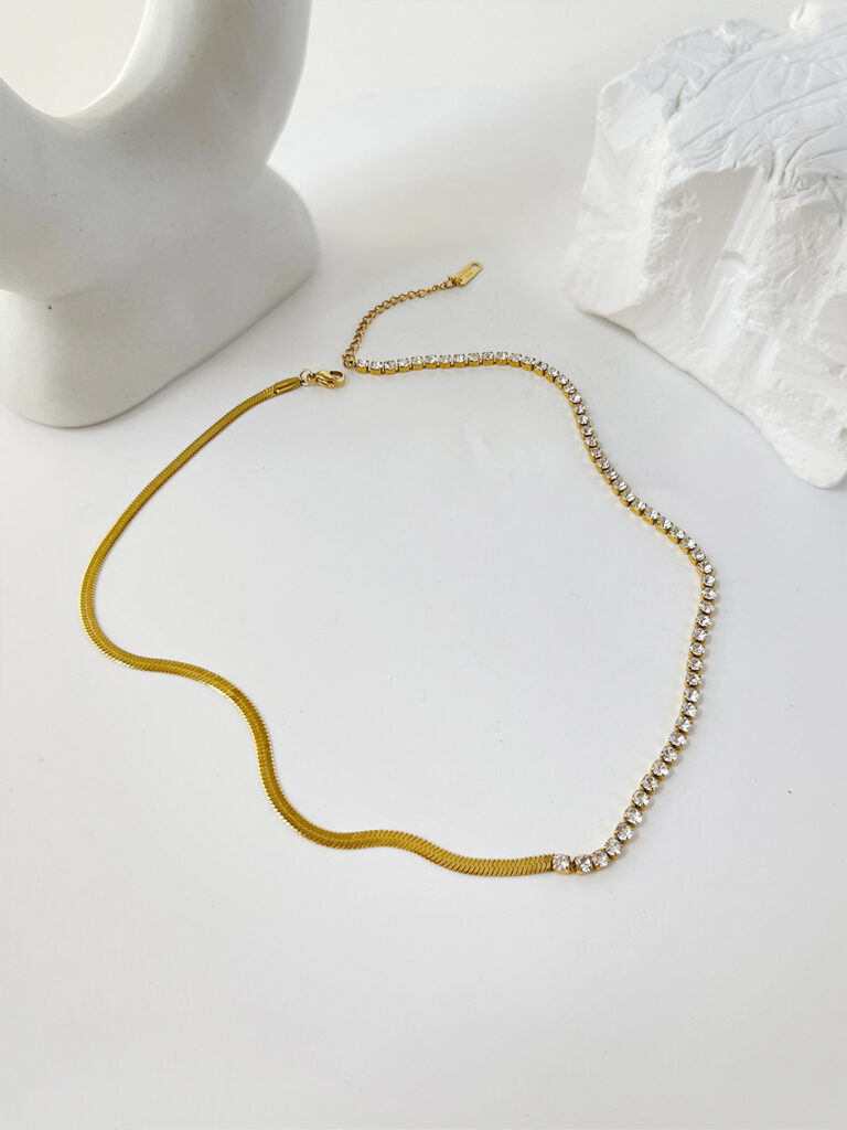 Schlangenkette Tenniskette Halskette für Frauen Gold Edelstahl Schmuck – Bild 4