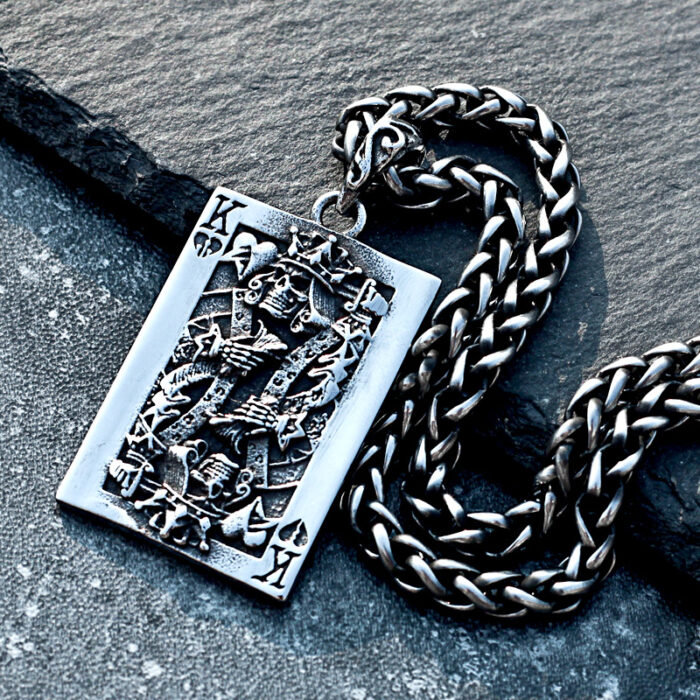 Hip Hop King Solomon Poker Pendant Necklace for Men Vintage Stainless Steel King of Spades Pendant Punk Gambler Lucky Jewelry – Bild 1