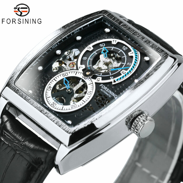 Forsining Militär-Sportuhr für Herren automatisch mechanisch Skelett schwarze Hilfszifferblätter leuchtende Uhr Lederarmband – Bild 1