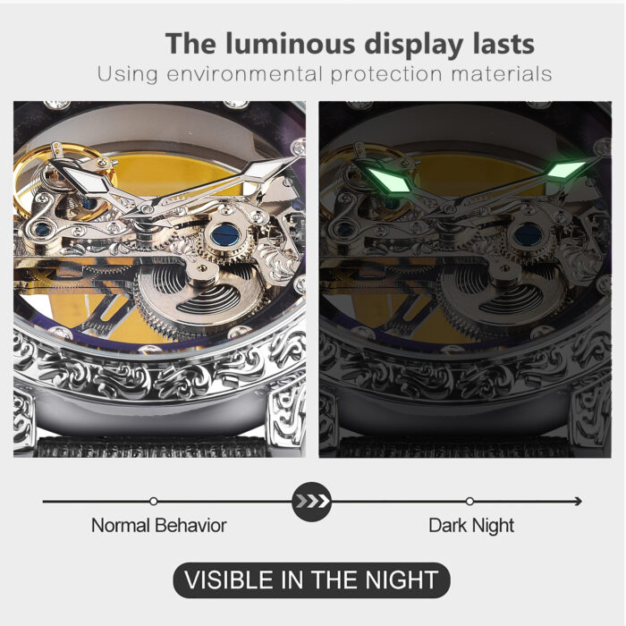 FORSINING Marke Automatik Silber Leuchtend Selbstaufzug Skeleton Design Luxus Herren Lederuhren Stahl Mechanische Uhren – Bild 4