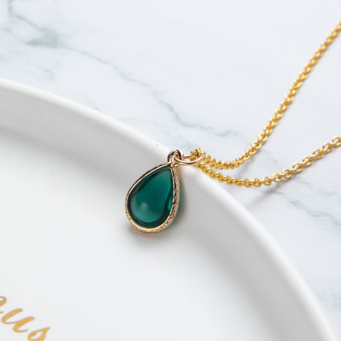 Romantic Sweet Lovely Dark Green Water Drip Drop Clear Stone Pendant Necklaces For Women Female Wedding Jewelry Accessories – Bild 4