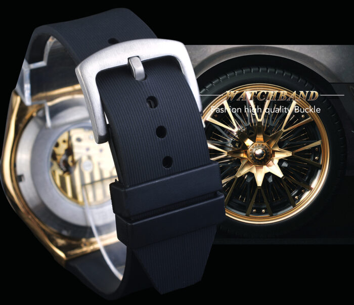 Forsining Automatische Armbanduhr Luxus Skelett Mechanische Herrenuhr Silikonarmband Mond Display – Bild 6