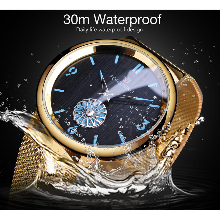 Forsining 2022 Minimalistisches Design Goldenes Edelstahlgewebeband 3D Bewegliche Kleine Wasserdichte Einzigartige Mechanische Steampunk-Uhren – Bild 3