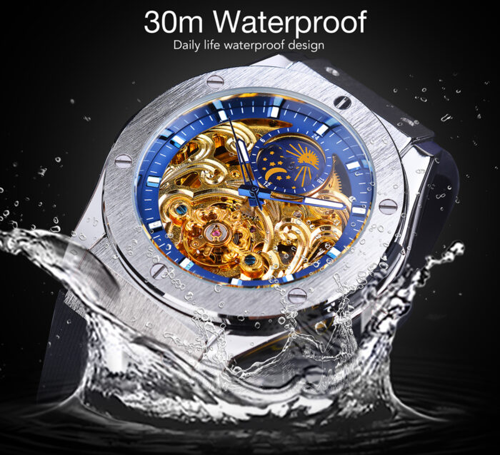 Forsining Lässige wasserdichte Silikonband Männer automatische mechanische Skeleton Schwungrad Mondphase Business Watch Relojes Hombre – Bild 4