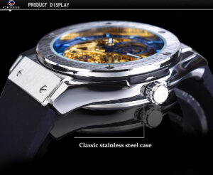 Forsining Lässige wasserdichte Silikonband Männer automatische mechanische Skeleton Schwungrad Mondphase Business Watch Relojes Hombre – Bild 5