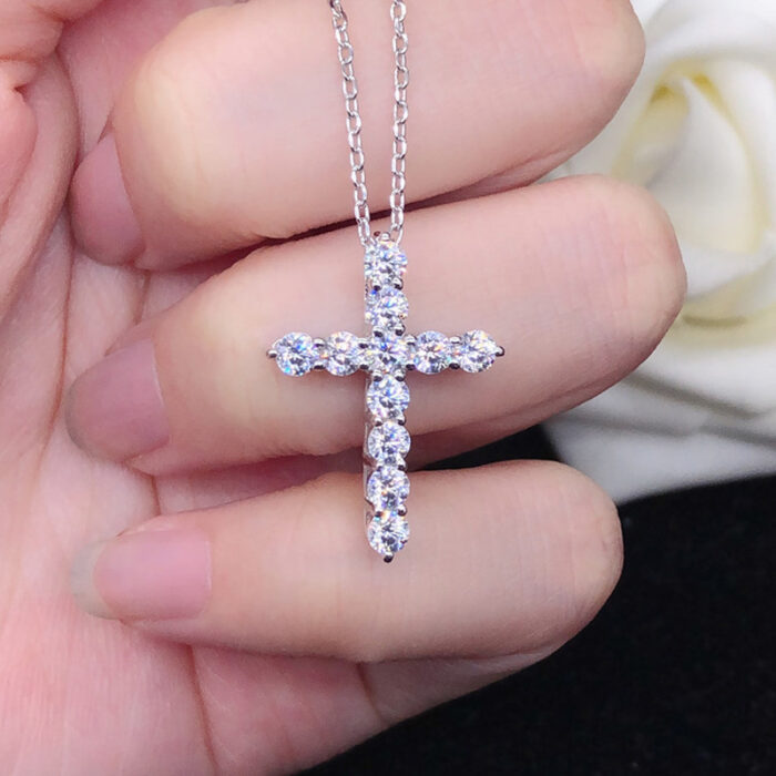 3mm Round Cut D VVS1 Moissanite Cross Pendants Necklace For Women 925 Sterling Silver Christian Diamond Neck Chain – Bild 5