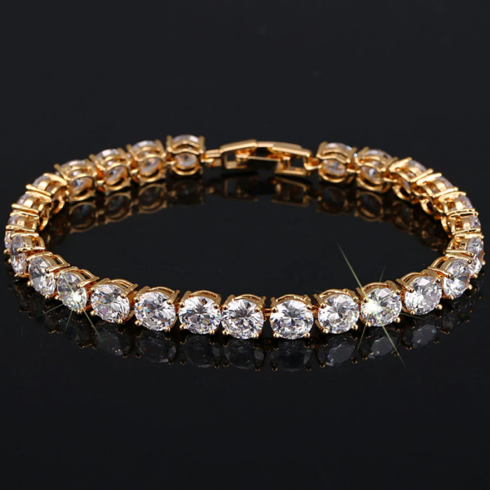 CWWZircons Brand Fashion Yellow Gold Color CZ Jewelry Clear Round Cubic Zircon Stone Chain Link Bracelets For Women CB145 – Bild 1