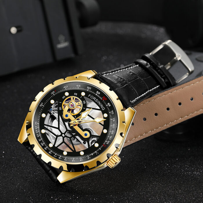 Automatic Forsining Creative Leather Transparent Skeleton Men's Watches – Bild 2