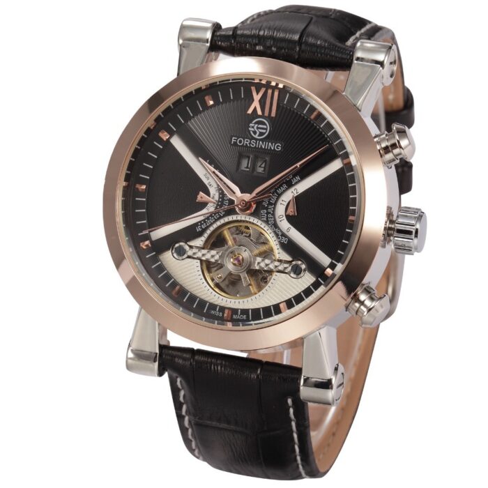 FORSINING Automatische Mechanische Uhren Männer Kalender Leder Armbanduhr – Bild 4