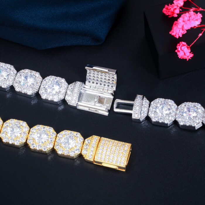 CWWZircons Bling Square Halo Cubic Zirconia Pave White Gold Color Bracelet Bangle for Women Wedding Party Hip Hop Jewelry CB270 – Bild 2