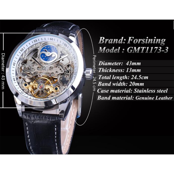 Forsining Automatische Mechanische Herrenuhr Lederband Mondphase Wasserdichte Business Armbanduhren – Bild 3