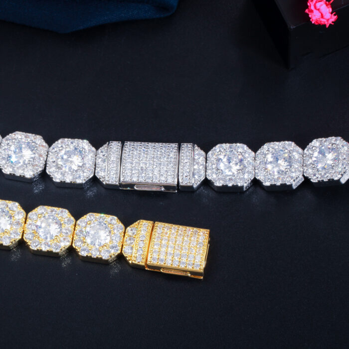 CWWZircons Bling Square Halo Cubic Zirconia Pave White Gold Color Bracelet Bangle for Women Wedding Party Hip Hop Jewelry CB270 – Bild 3