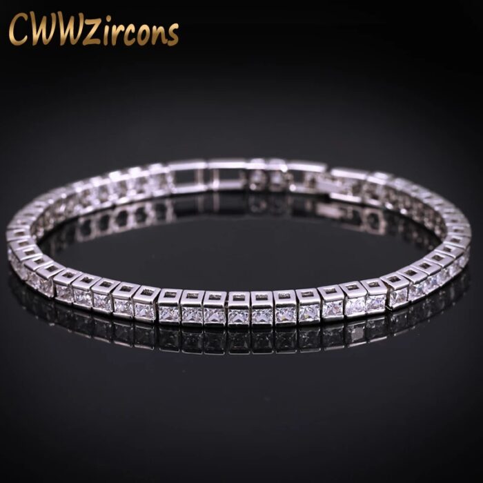 CWWZircons Brand Square 3mm Cubic Zirconia Tennis Bracelets for Woman White Gold Color Princess Cut CZ Wedding Jewelry CB169 – Bild 1