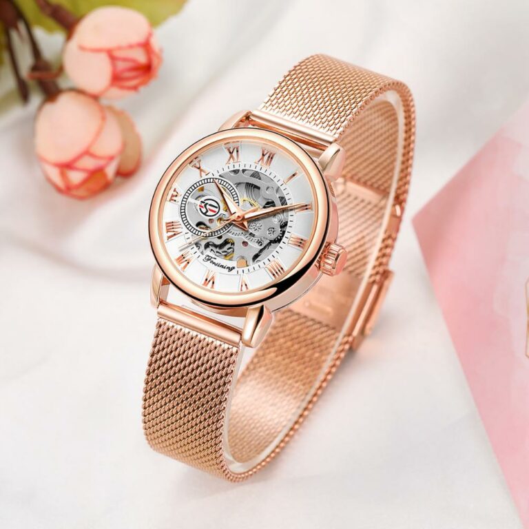 H1992ff7352d149fcb990d56cd63edc8cb.jpg Ladies Fashion Rose Gold Mesh Belt Skeleton Women Mechanical Watches – Bild 6
