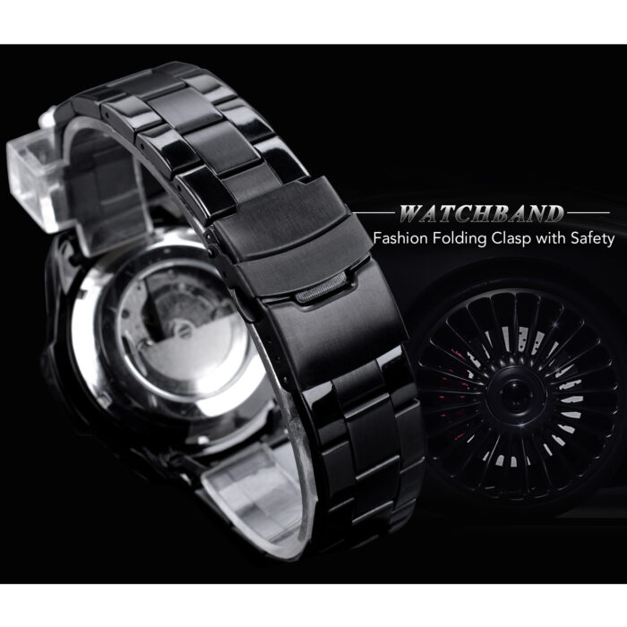 Forsining Schwarzes Zifferblatt Automatische Mechanische Uhr Wasserdichte Armbanduhren Edelstahlband Militäruhren – Bild 5
