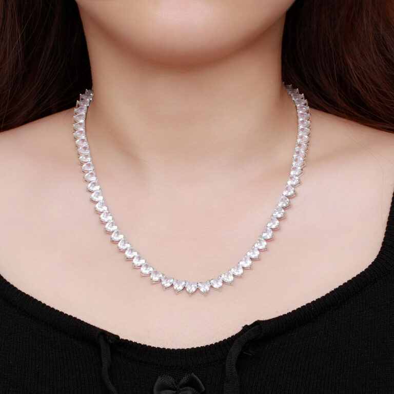 CWWZircons Shiny 5A Cubic Zirconia Heart Shape Iced Bling CZ Tennis Necklace for Women Fashion Hip Hop Party Jewelry CP082 – Bild 2